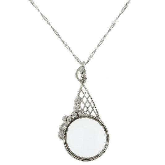 Floral Filigree Magnifying Glass Necklace, Silver