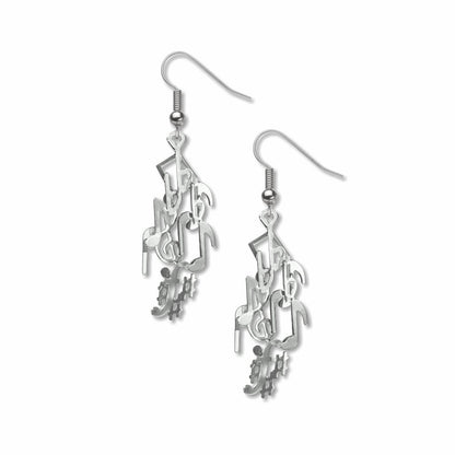 Music Notes Cluster Earrings, Silver