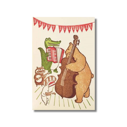 Birthday Card — Animal Band with Bear on Bass