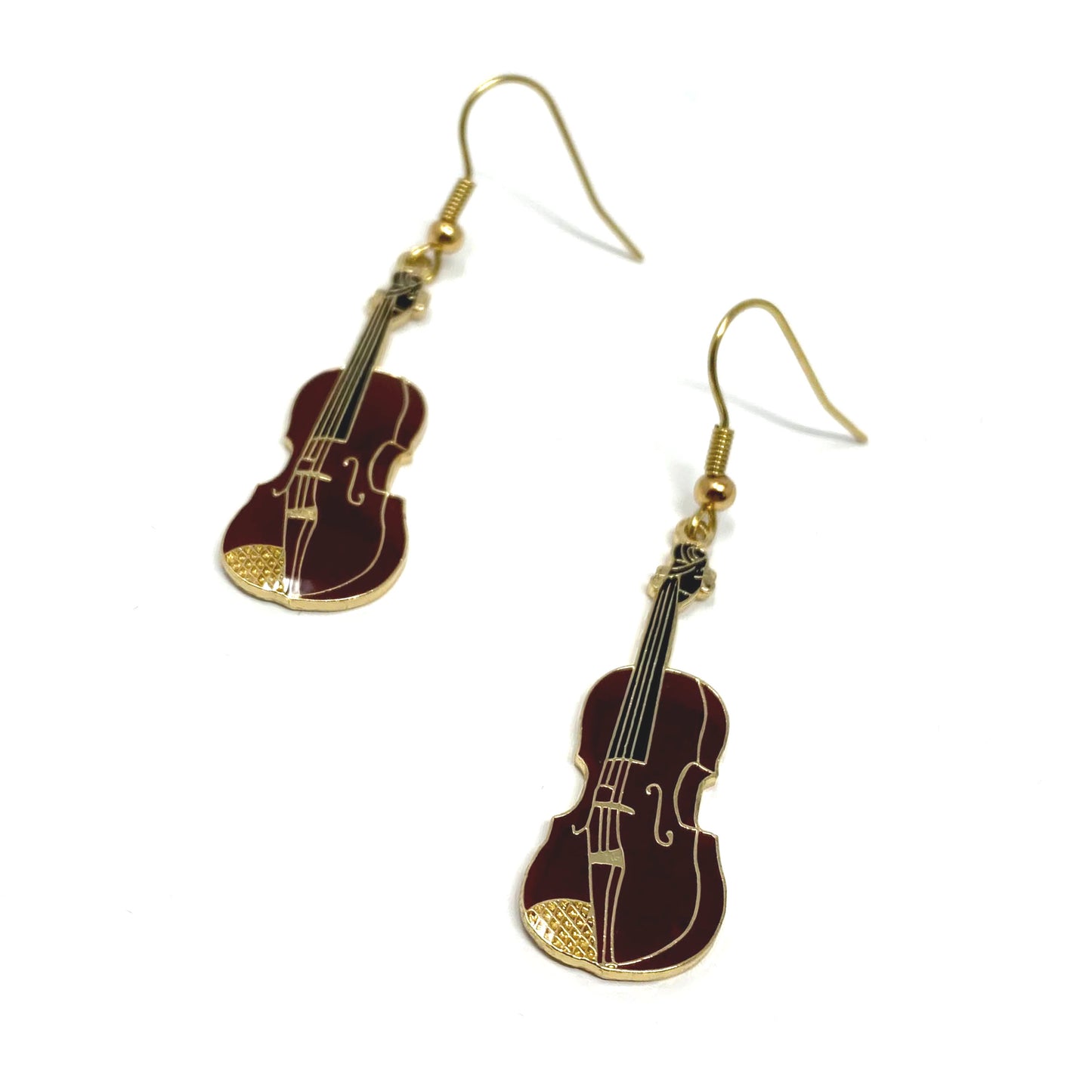 Violin Earrings, Enamel