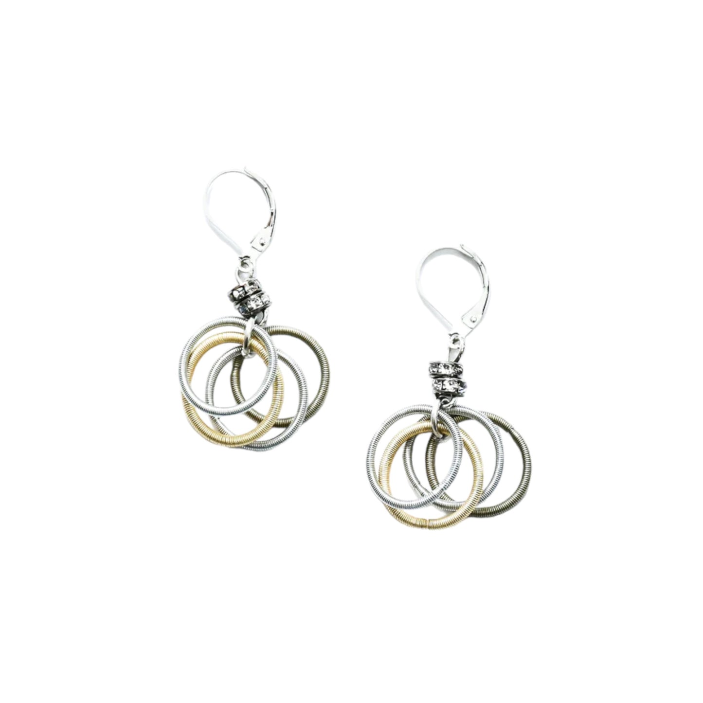 Piano Wire Loop Earrings with Crystal Beads, Gold & Silver