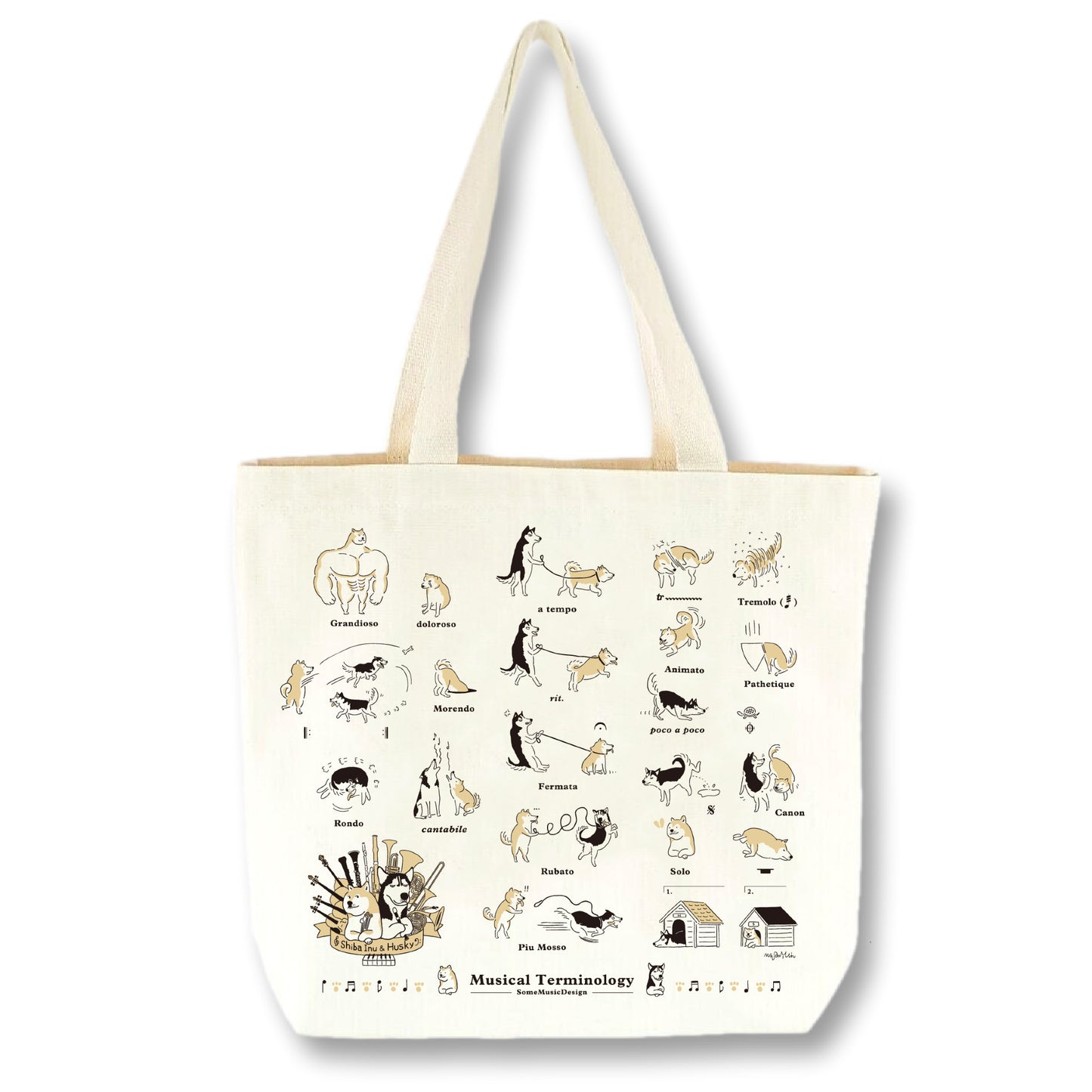 Musical Terminology Dogs Tote Bag, Color