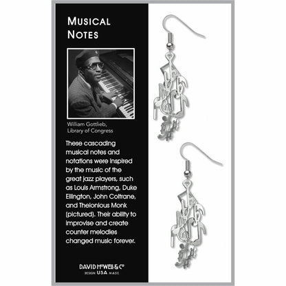 Music Notes Cluster Earrings, Silver