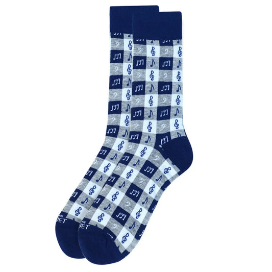 Music Notes Squares Men’s Socks, Blue