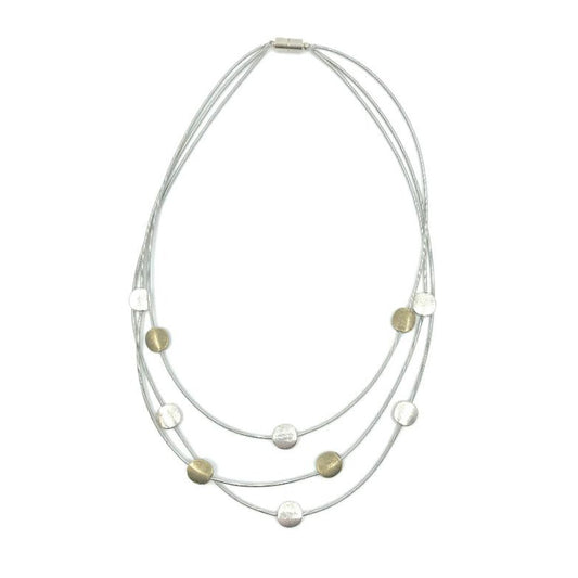 Piano Wire Necklace with Gold & Silver Discs