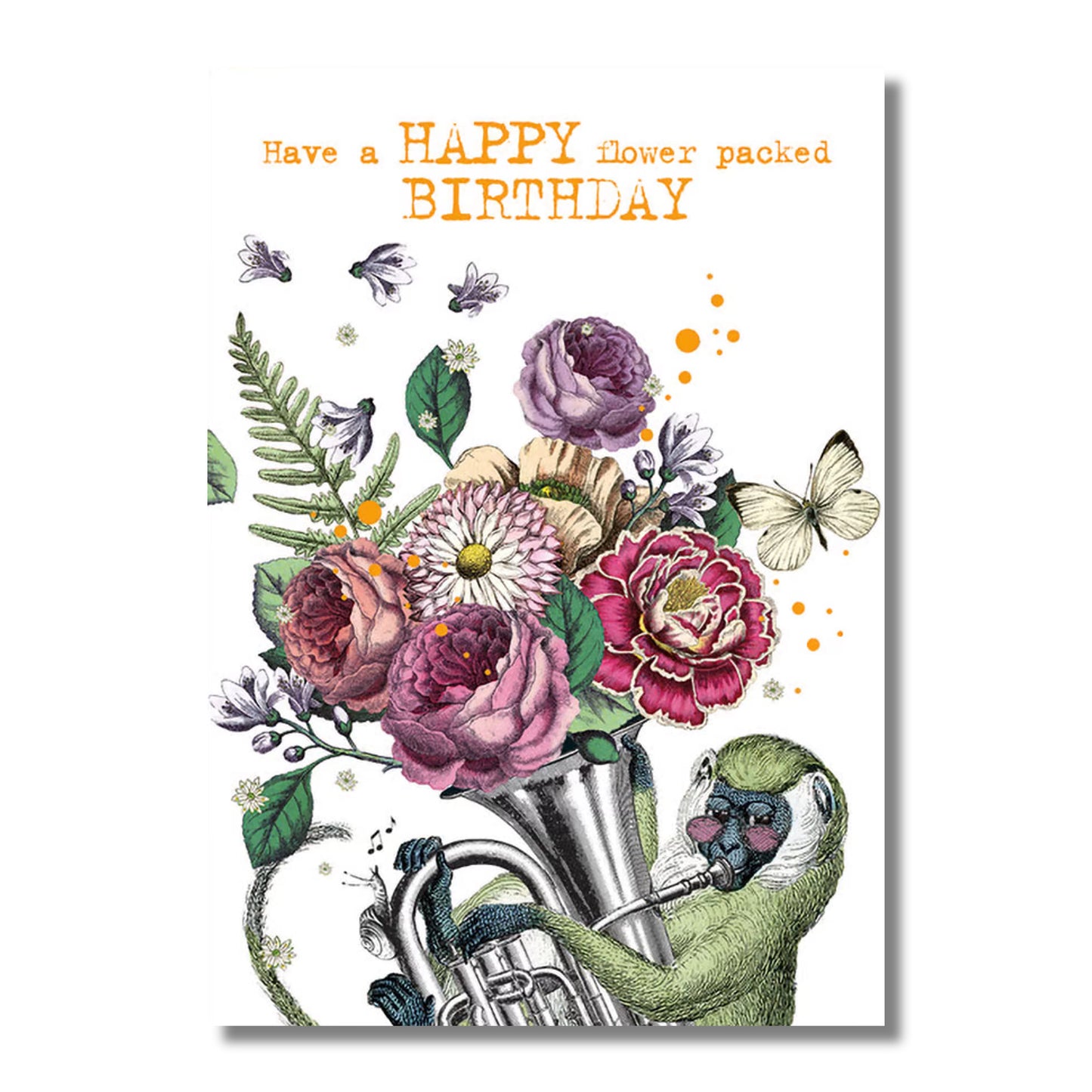 Birthday Card — Monkey with Floral Tuba