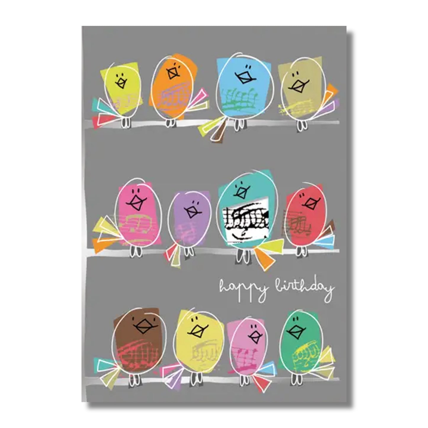 Birthday Card — Colorful Birds with Sheet Music