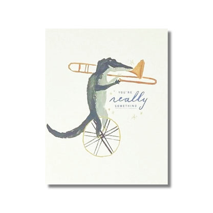 Friendship Card — Alligator Playing Trombone