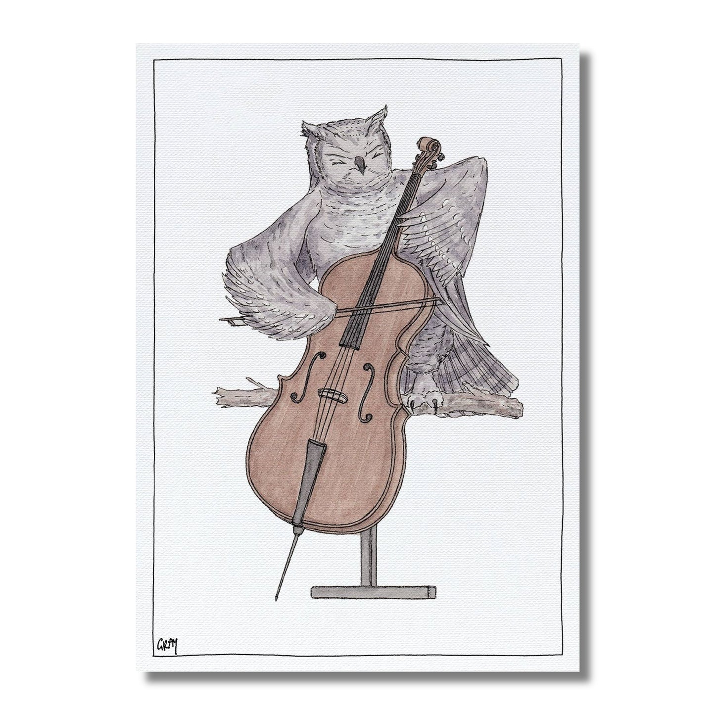 Blank Card — Owl Playing the Cello