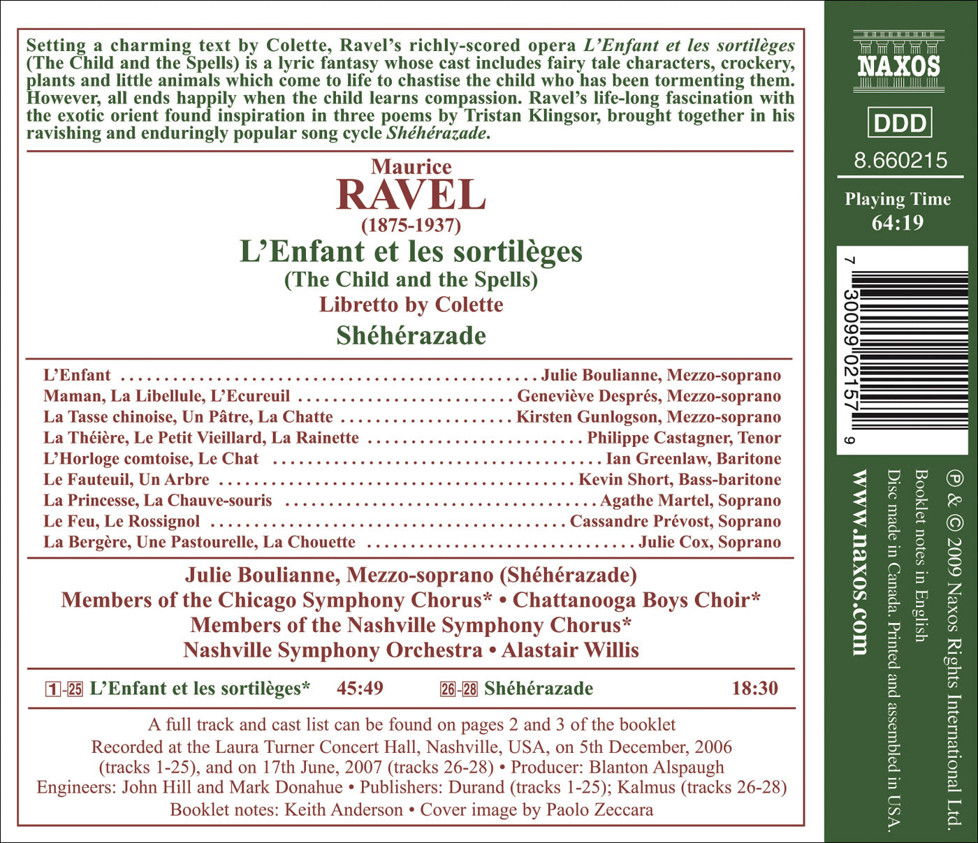 Ravel: L'enfant et les sortileges, Nashville (CD) – The Symphony Store