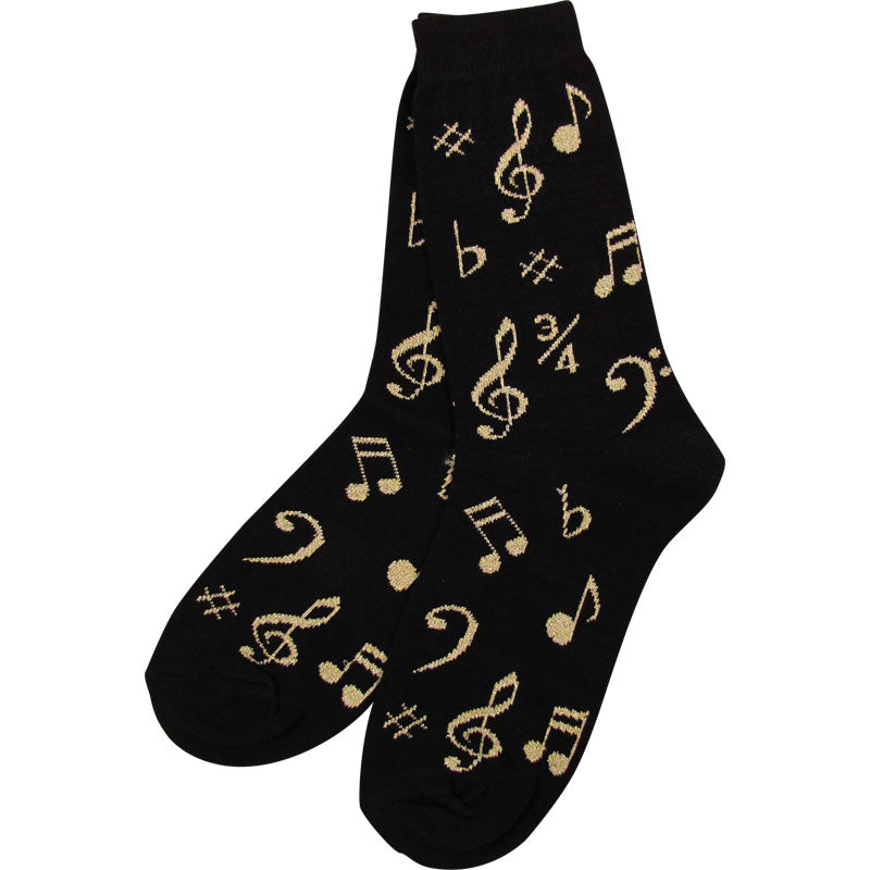 Music Notes Women's Socks, Gold