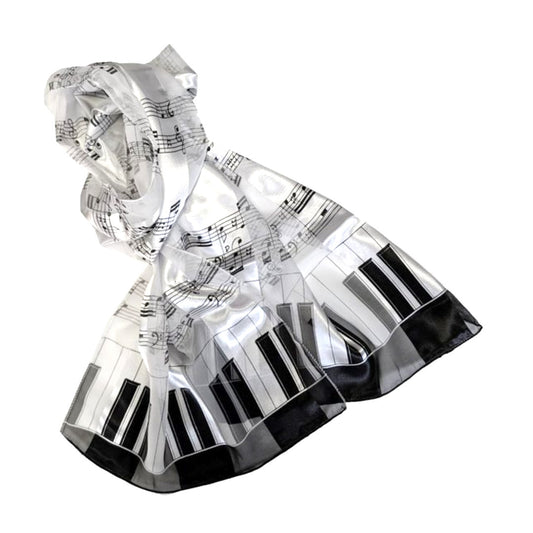 Music Staff with Keyboard Border Scarf, White