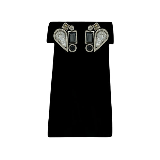 Patricia Locke Downward Pear Clip Earrings in Black & White