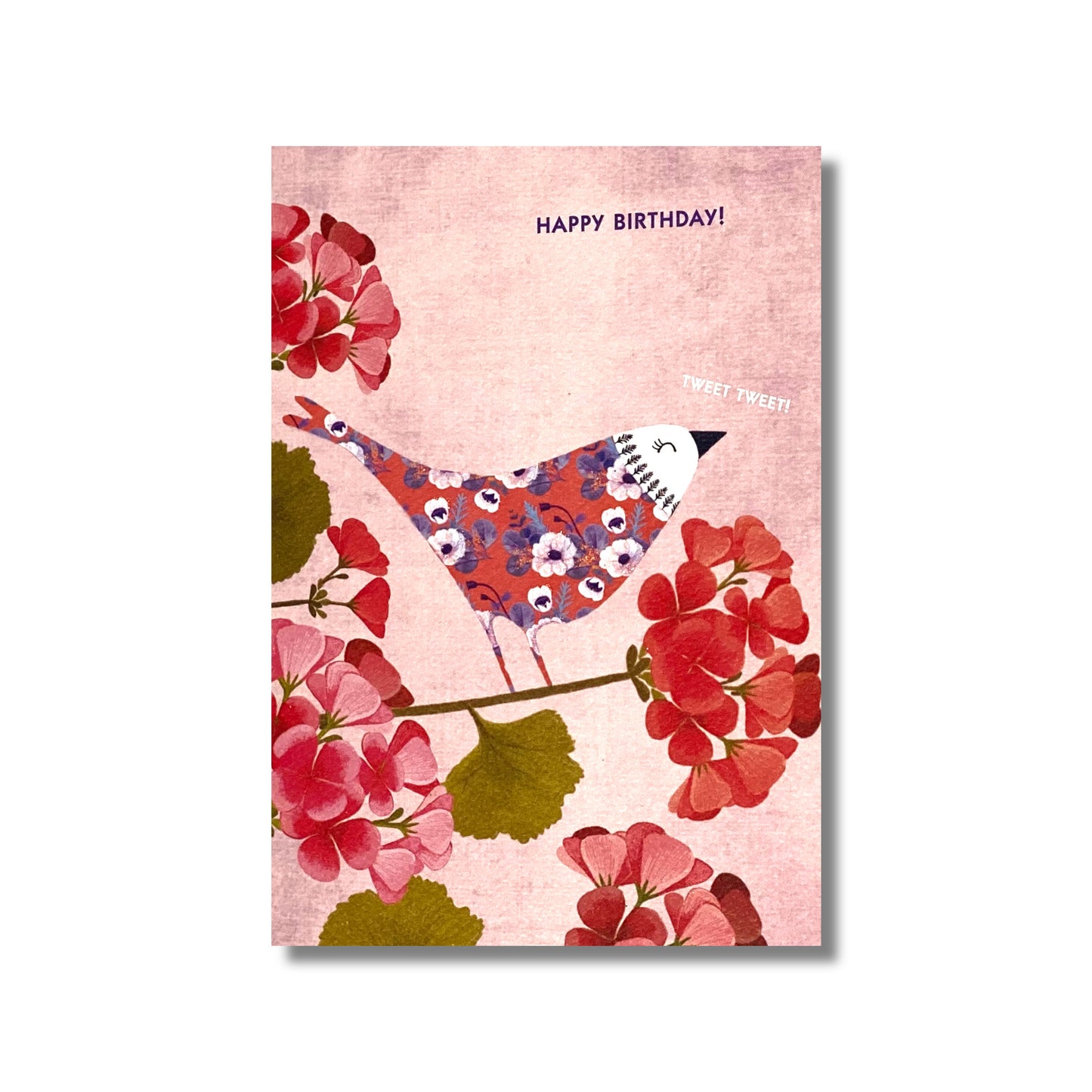 Birthday Card — Pink Floral Bird