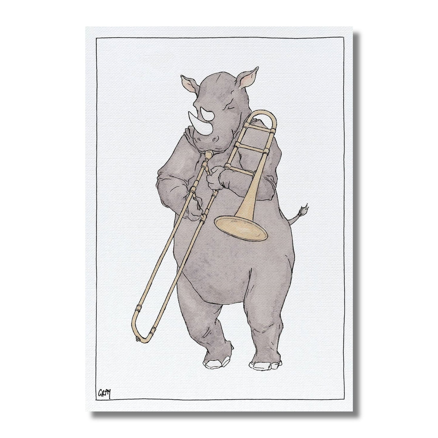 Blank Card — Rhino Playing the Trombone