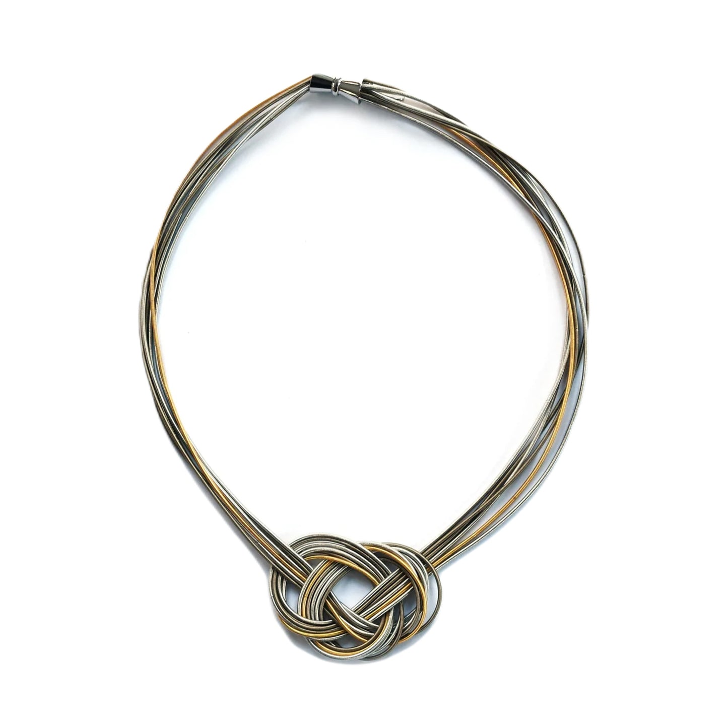 Piano Wire Necklace, Gold & Silver Celtic Knot