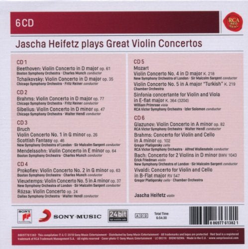 Jascha Heifetz Plays Great Violin Concertos (6-CD)