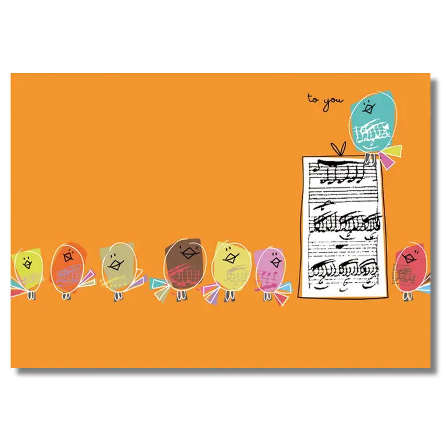 Birthday Card — Colorful Birds with Sheet Music