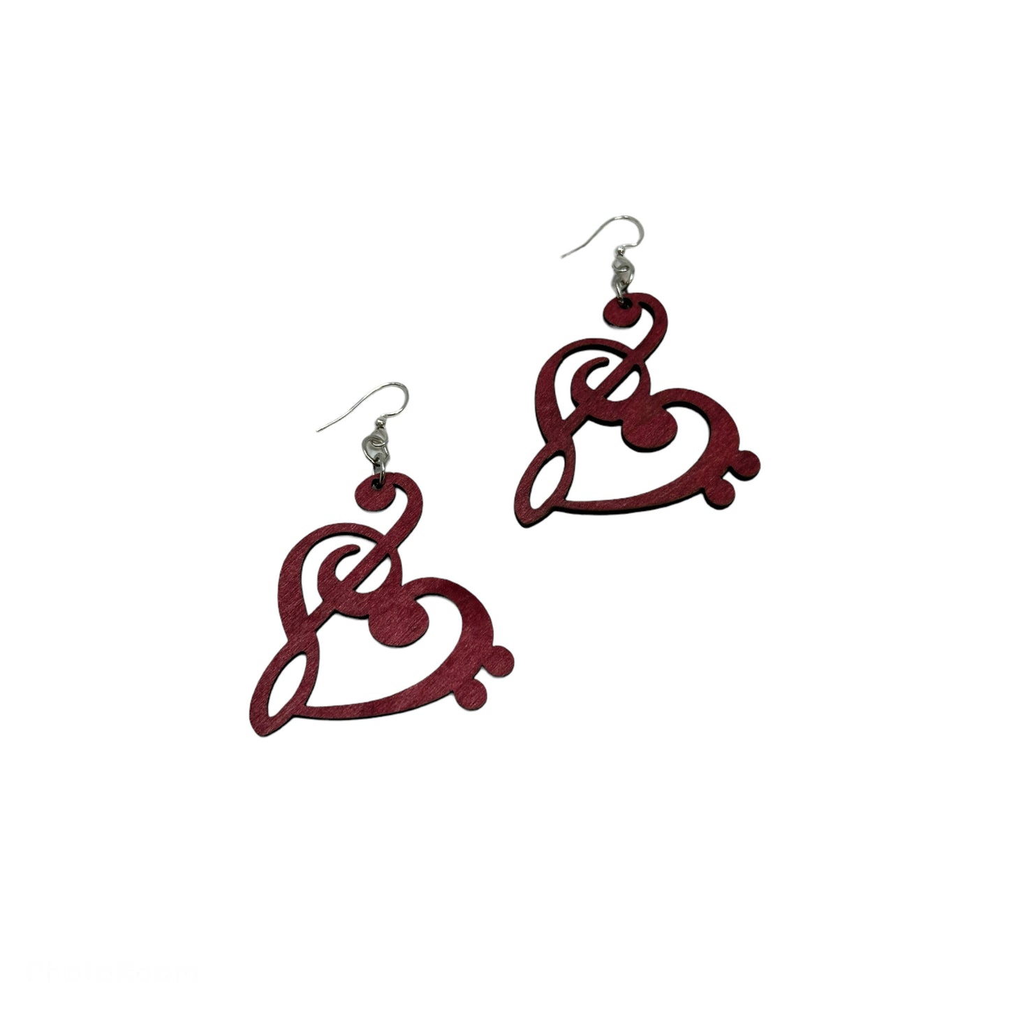 Clef Heart Earrings, Wood