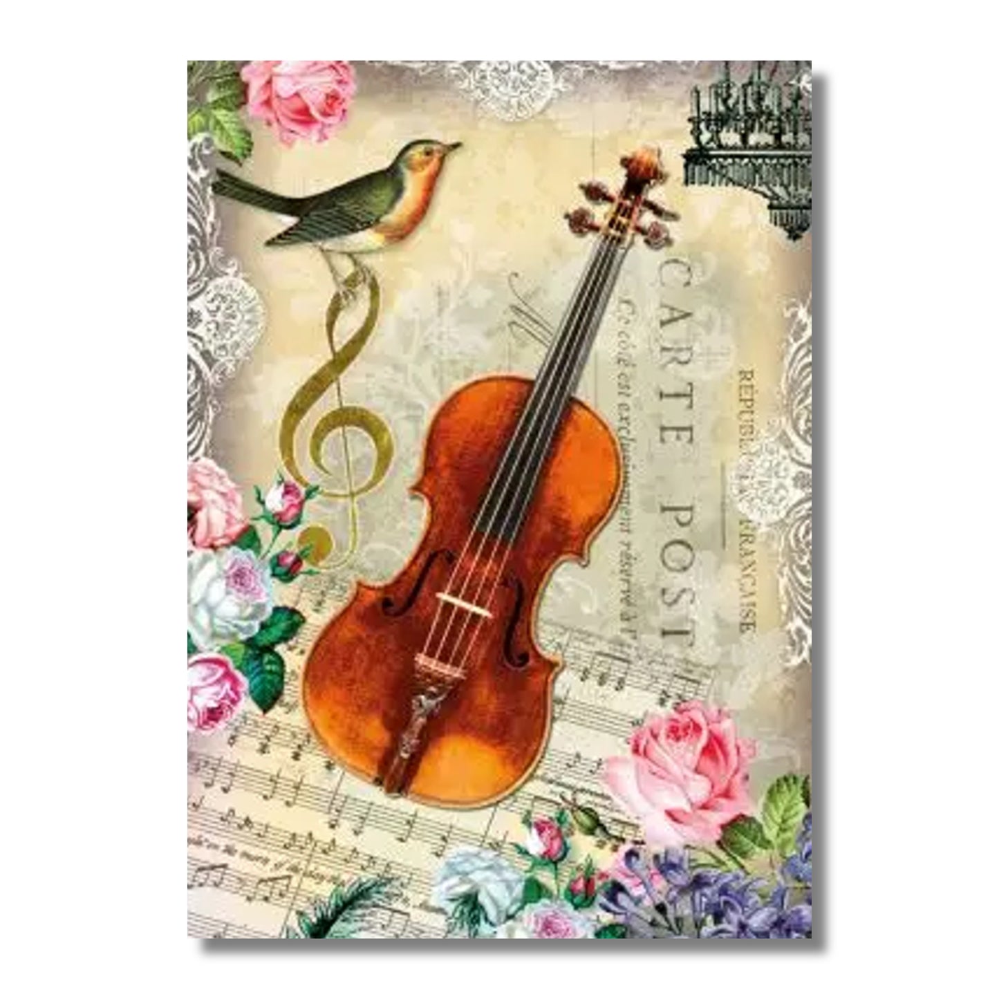 Blank Card — Violin with Bird and Treble Clef