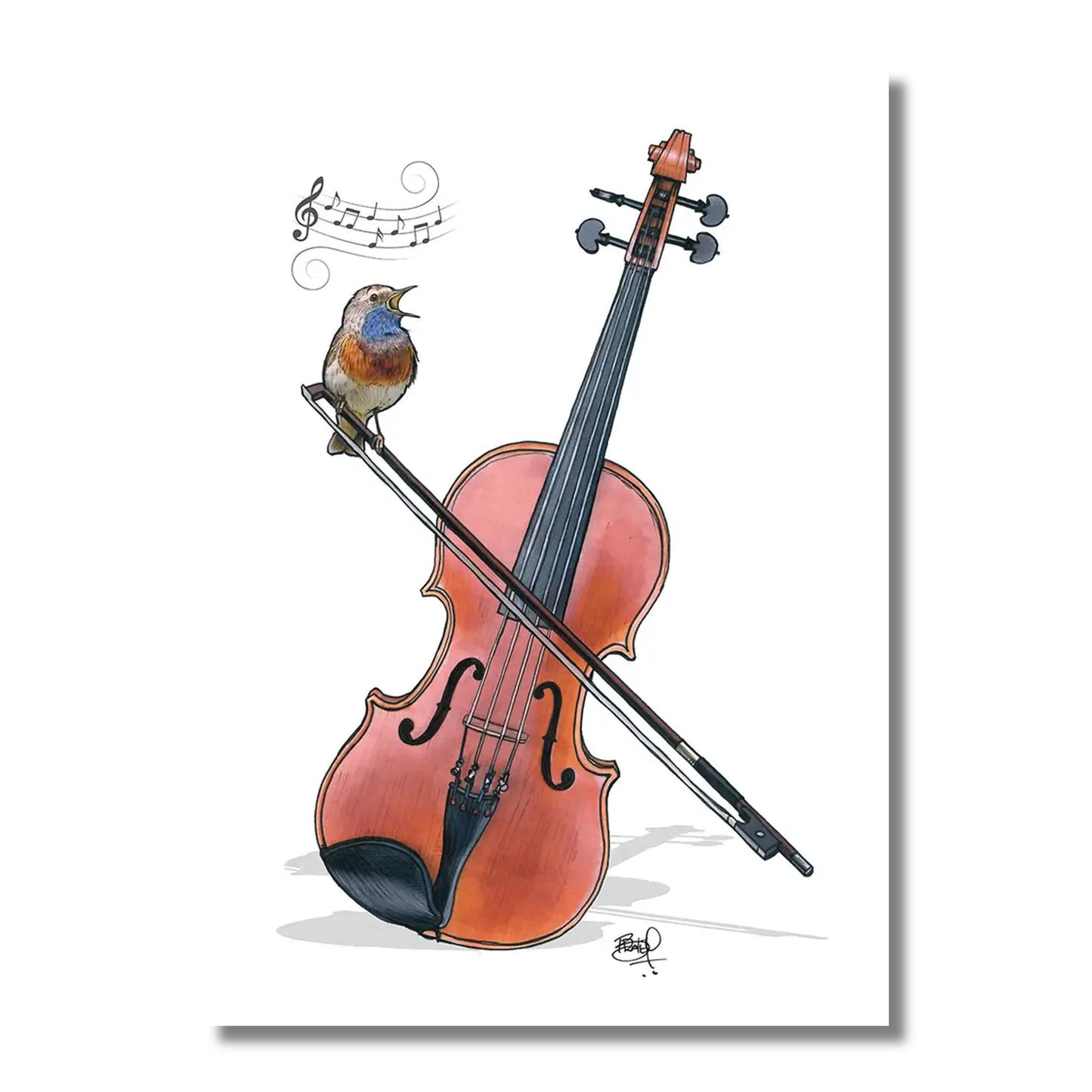 Blank Card — Bird Singing on Violin