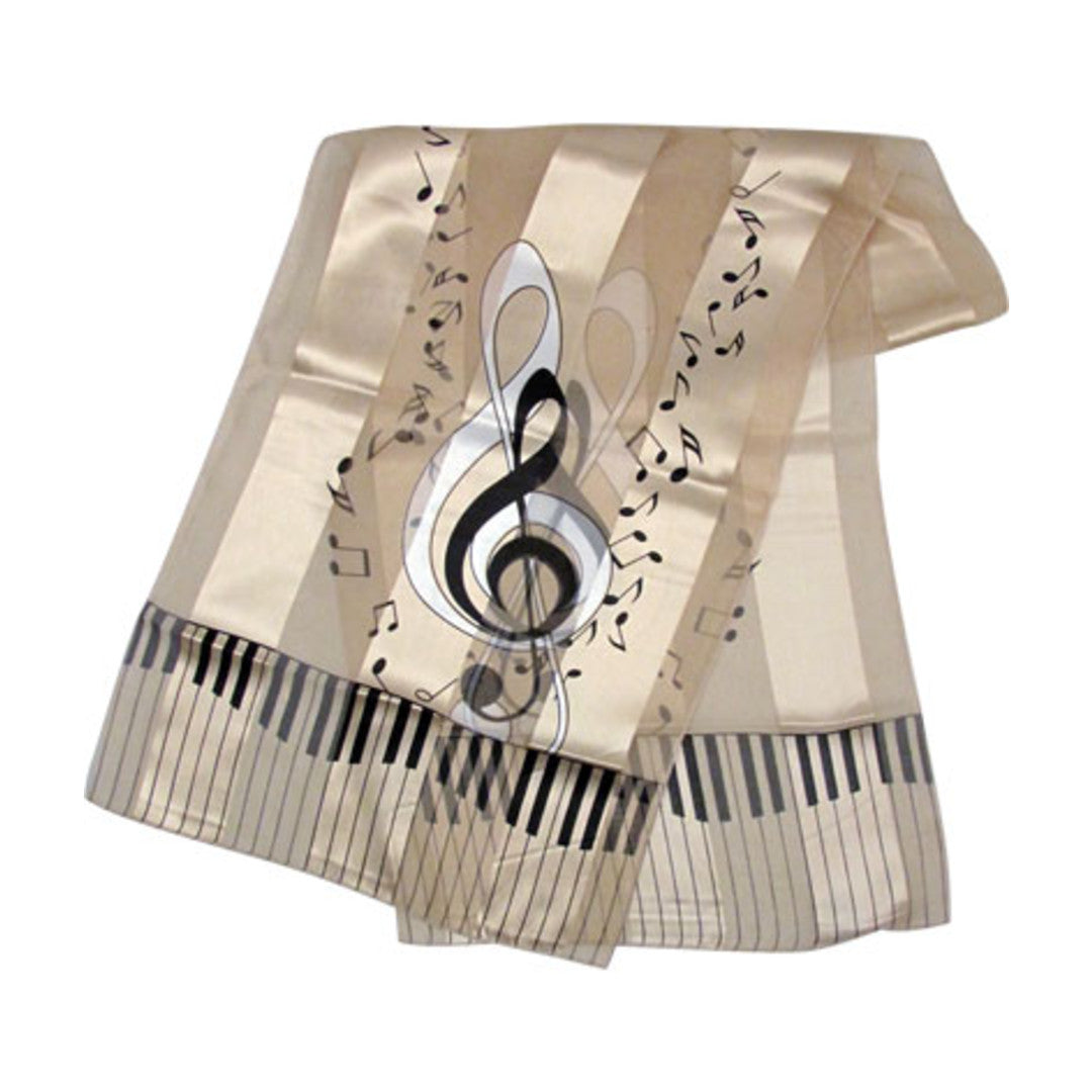 Treble Clefs with Keyboard Border Scarf, Champagne