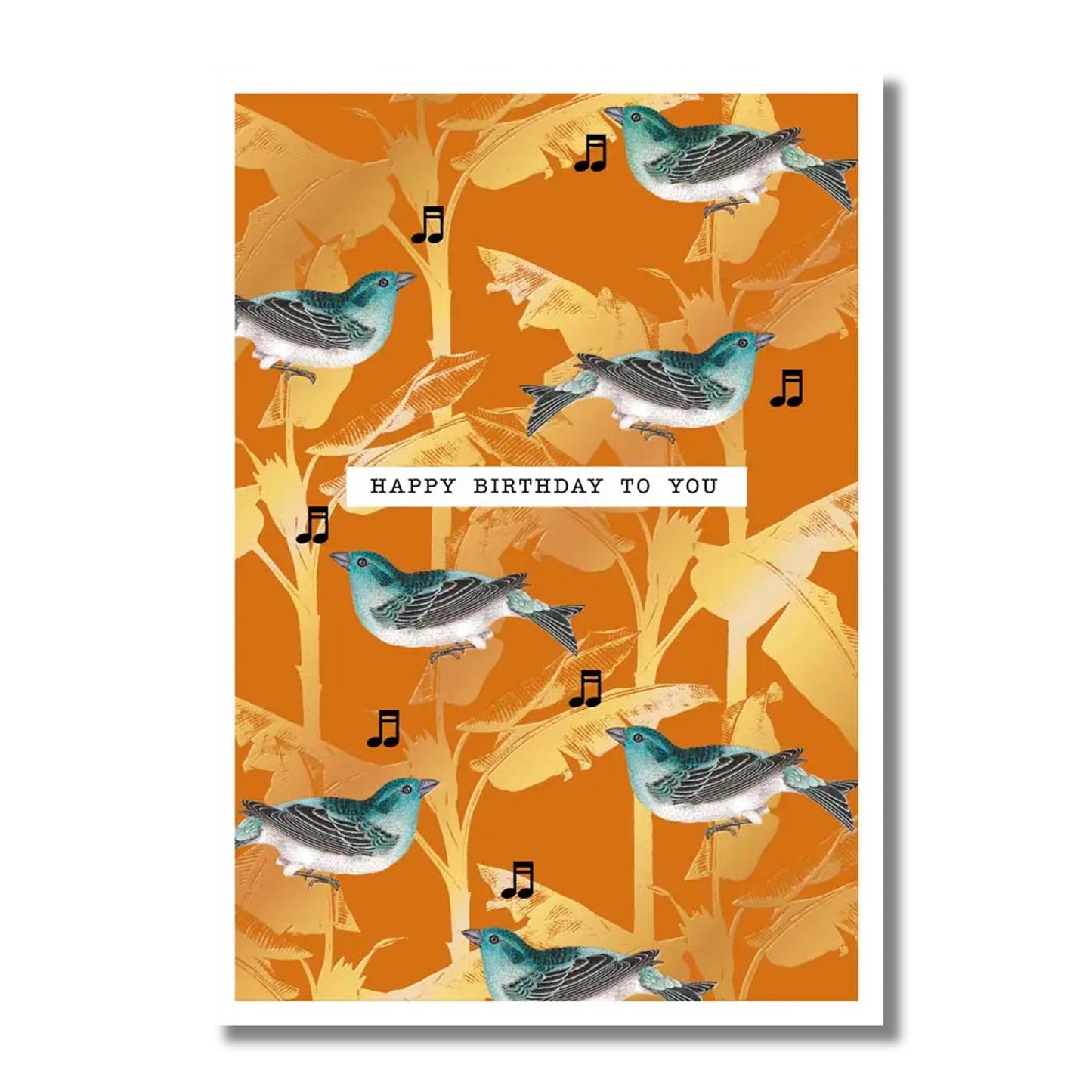 Birthday Card — Blue Birds on Orange Background