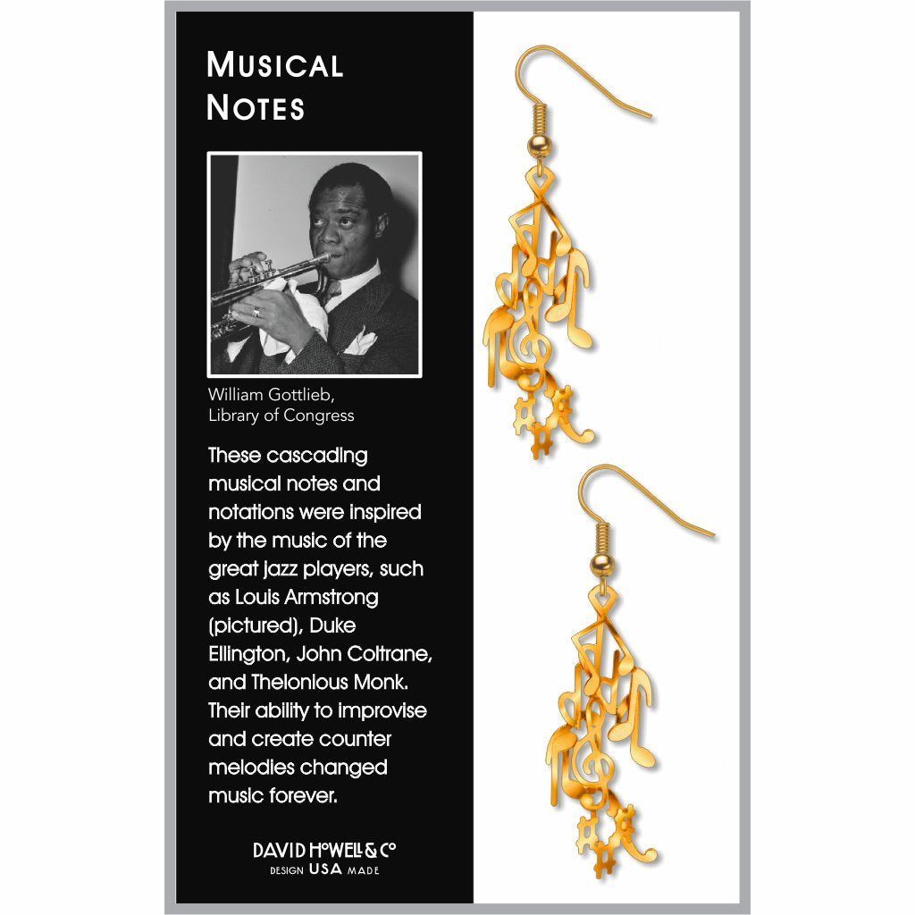 Music Notes Cluster Earrings, Gold