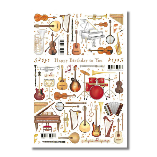 Birthday Card — Embossed Musical Instruments