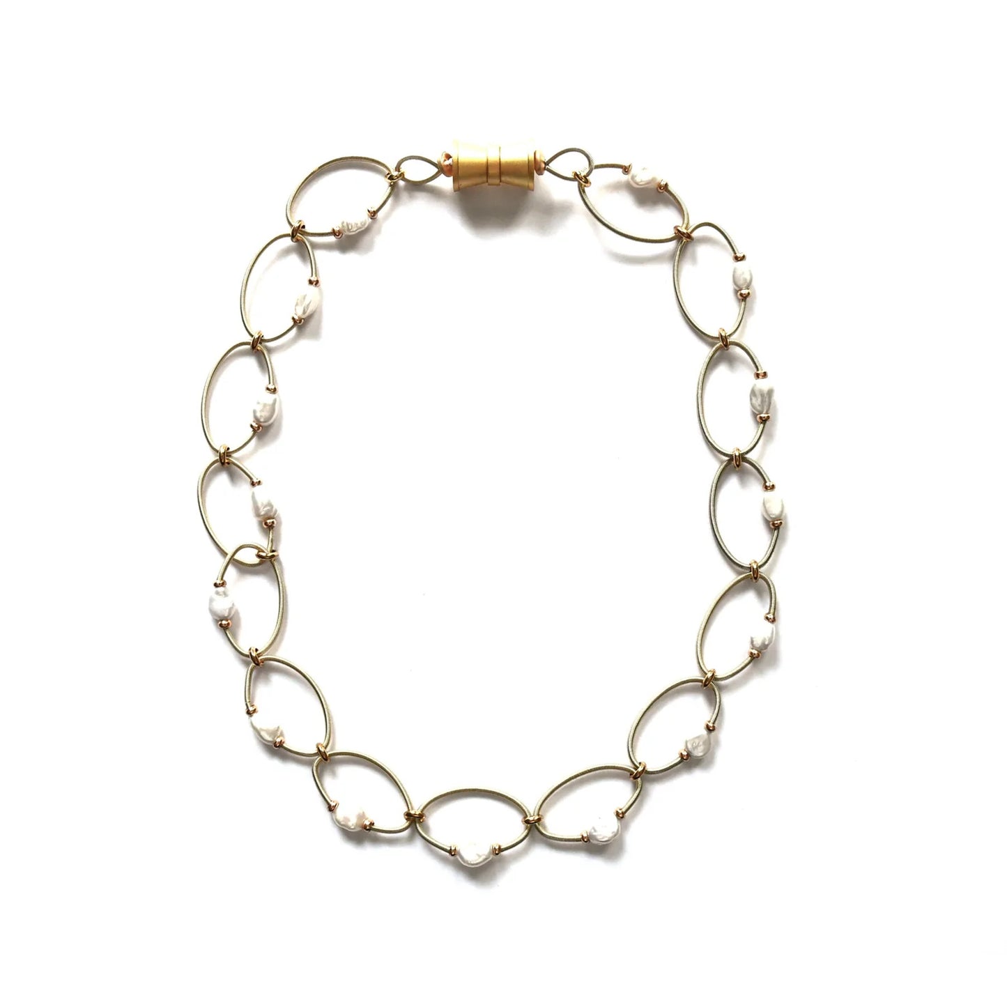 Piano Wire Necklace, Gold with Tiny Pearls