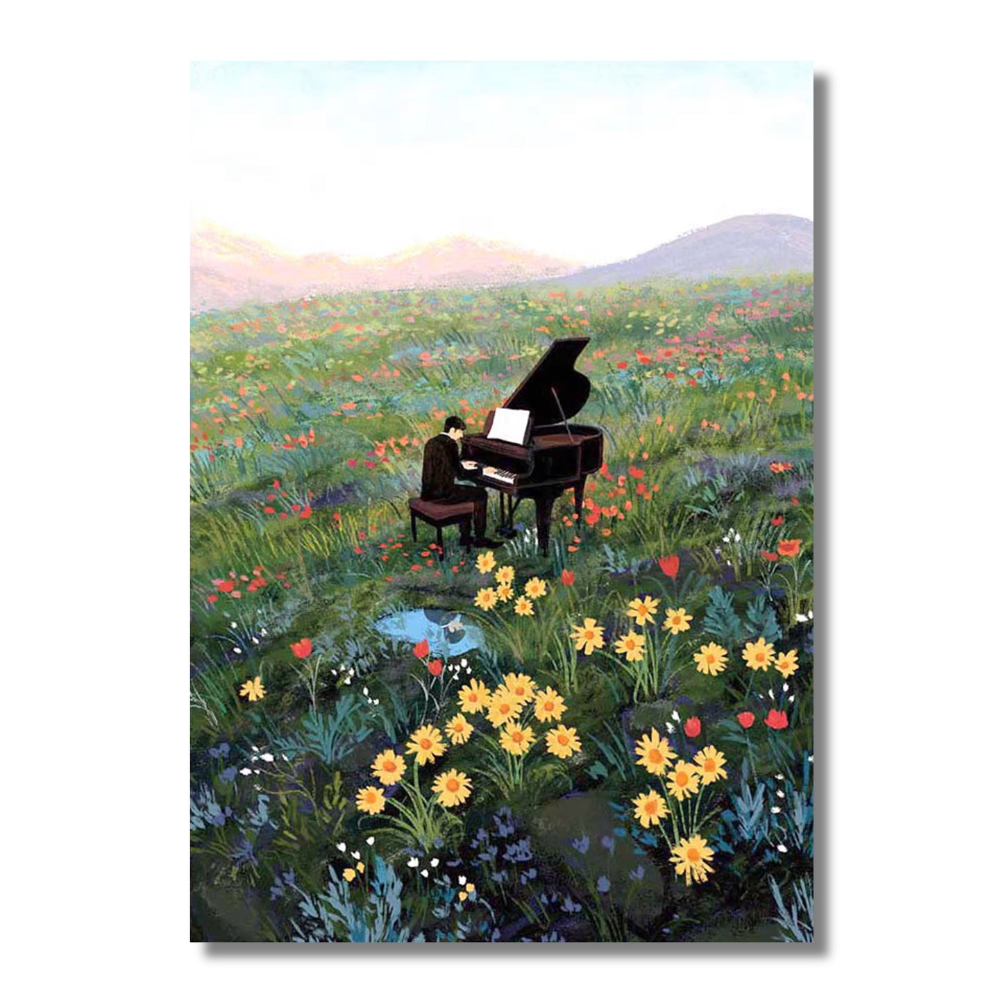 Blank Card — Pianist in a Flower Field