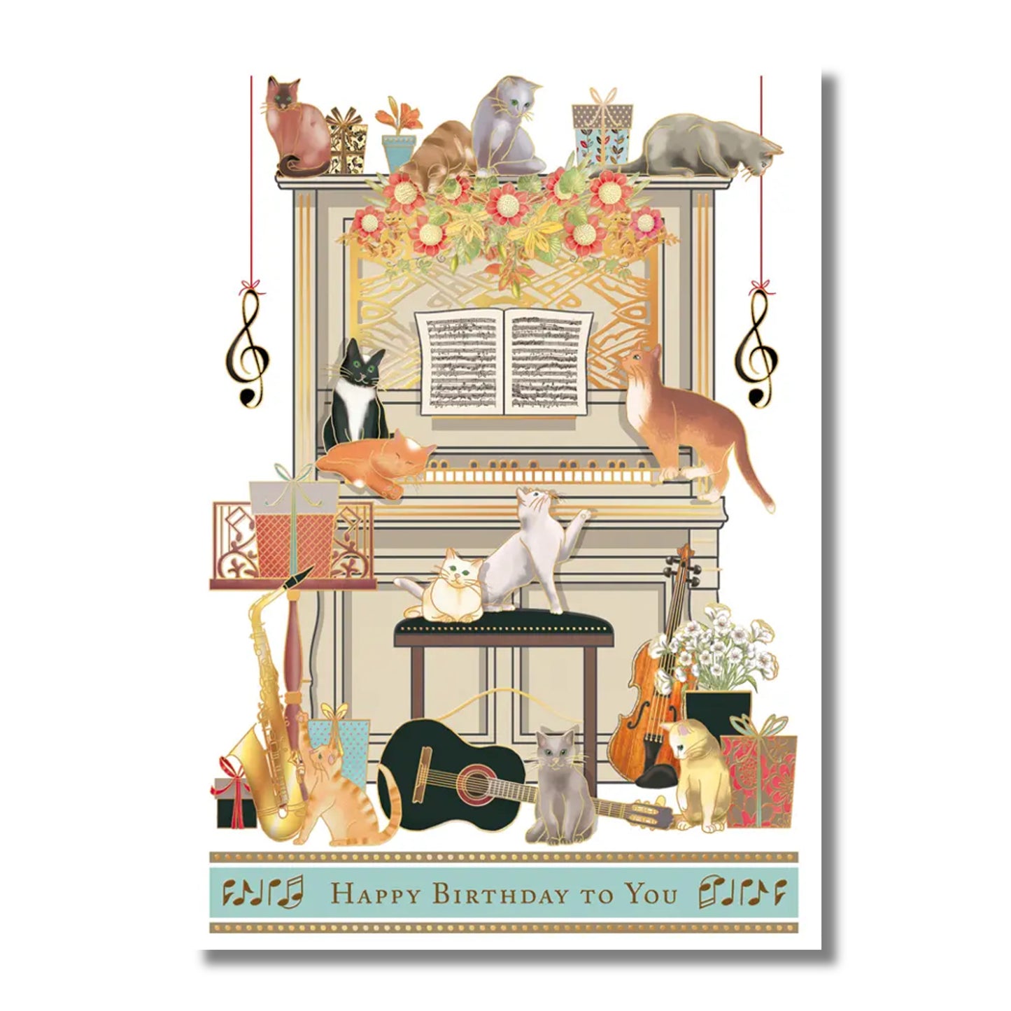 Birthday Card — Cats Playing Around the Piano