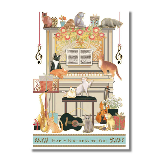 Birthday Card — Cats Playing Around the Piano