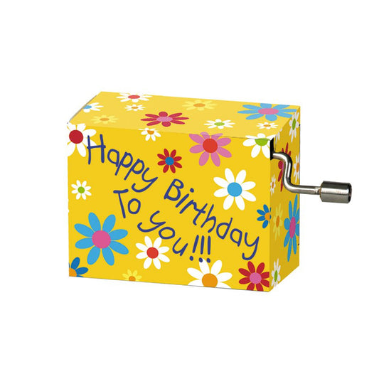 Happy Birthday Music Box, Yellow with Flowers