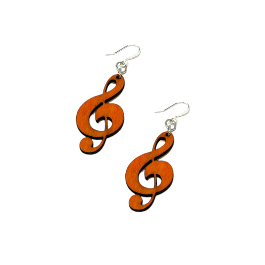 Treble Clef Earrings, Wood