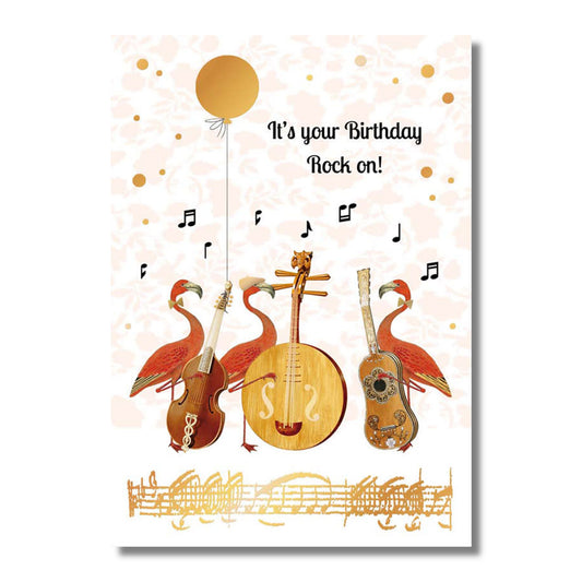 Birthday Card — Rock On Flamingos